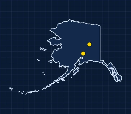Map of Alaska showing 2 metro areas with skilled trade pay data