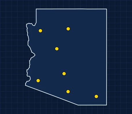 Map of Arizona showing 7 metro areas with skilled trade pay data