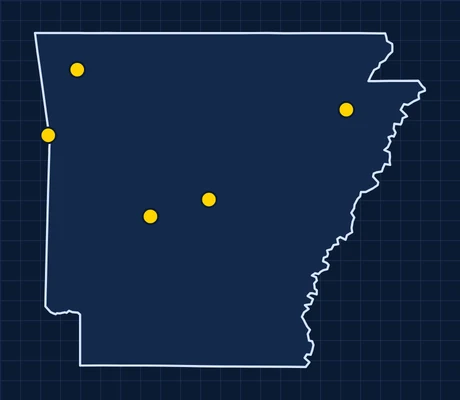 Map of Arkansas showing 5 metro areas with skilled trade pay data