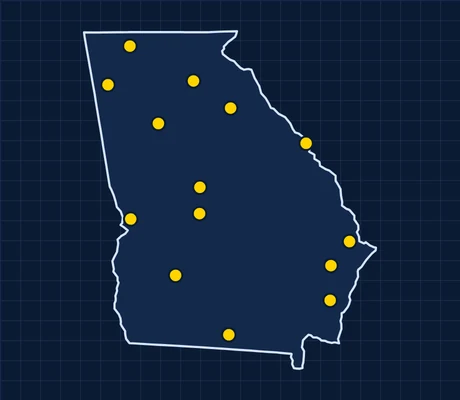 Map of Georgia showing 14 metro areas with skilled trade pay data
