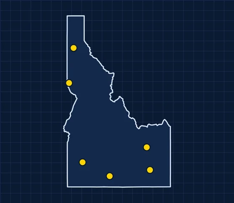 Map of Idaho showing 6 metro areas with skilled trade pay data