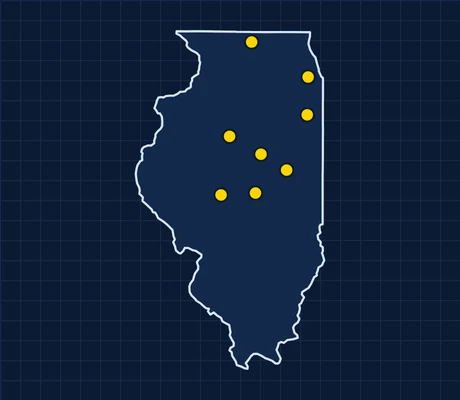 Map of Illinois showing 8 metro areas with skilled trade pay data