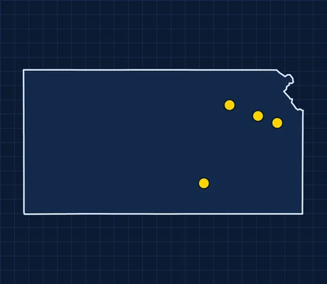 Map of Kansas showing 4 metro areas with skilled trade pay data