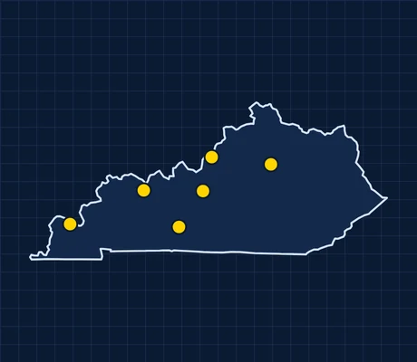 Map of Kentucky showing 6 metro areas with skilled trade pay data