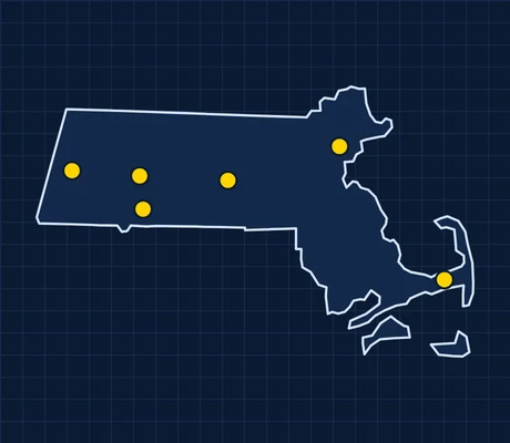 Map of Massachusetts showing 6 metro areas with skilled trade pay data