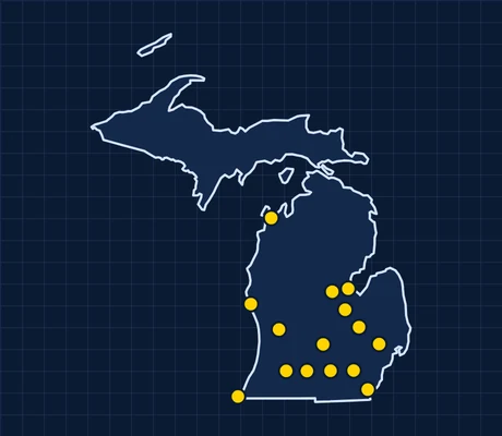Map of Michigan showing 15 metro areas with skilled trade pay data