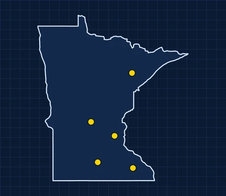 Map of Minnesota showing 5 metro areas with skilled trade pay data