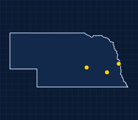 Map of Nebraska showing 3 metro areas with skilled trade pay data