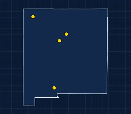 Map of New Mexico showing 4 metro areas with skilled trade pay data