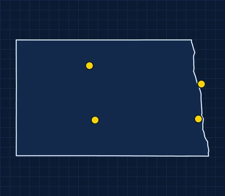 Map of North Dakota showing 4 metro areas with skilled trade pay data