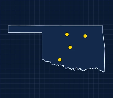 Map of Oklahoma showing 4 metro areas with skilled trade pay data