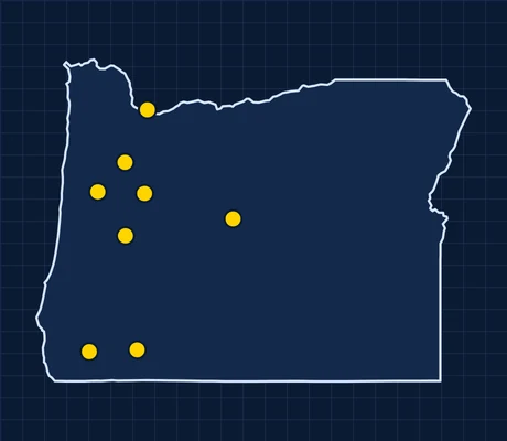 Map of Oregon showing 8 metro areas with skilled trade pay data
