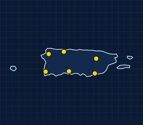 Map of Puerto Rico showing 6 metro areas with skilled trade pay data