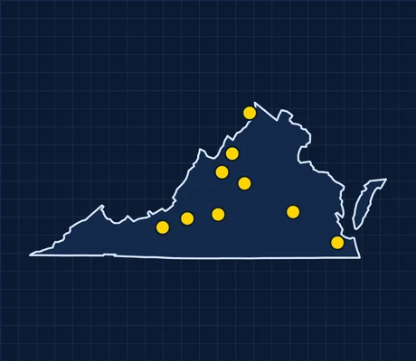 Map of Virginia showing 9 metro areas with skilled trade pay data