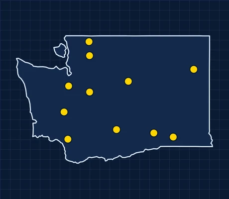 Map of Washington showing 11 metro areas with skilled trade pay data