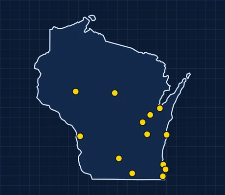 Map of Wisconsin showing 13 metro areas with skilled trade pay data